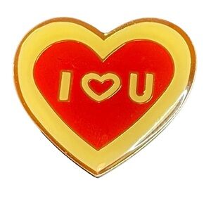 Vintage‎ 80’s I Heart You Pin Red & Yellow Enamel & Gold Tone Metal Back 1.25”